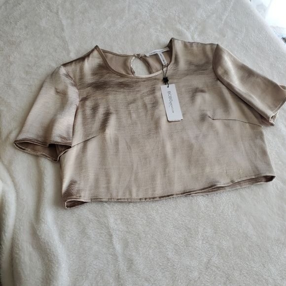 BCBGeneration Metallic Crop Top Sz Small roundneck short sleeve new with defects - Picture 12 of 14